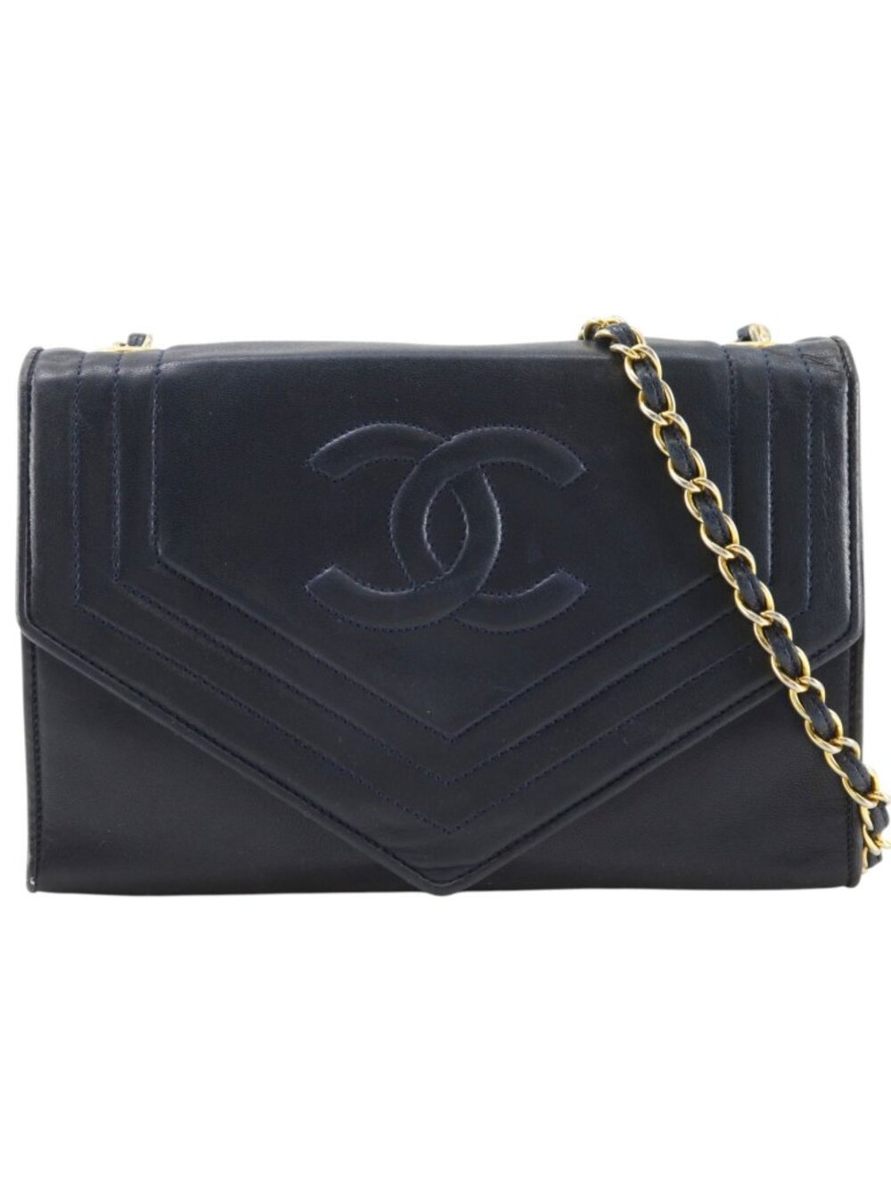 Chanel Chain Shoulder Lambskin Navy Bag